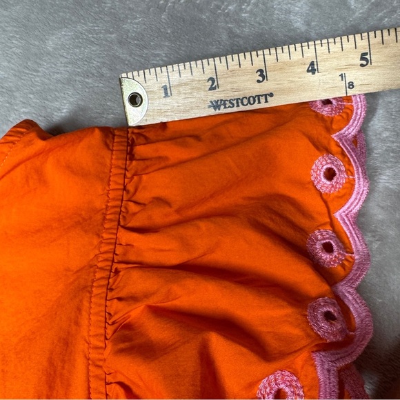 J.Crew Tiered Pink Embroidered Ruffle Sleeve 100% Cotton Orange Mini Dress Large - Picture 7 of 16